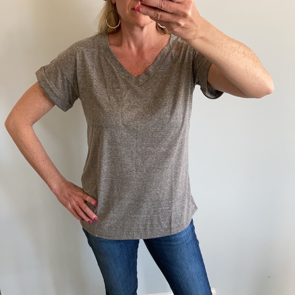 Heather Grey V Neck Short Sleeve Tee - Picture 3 of 9